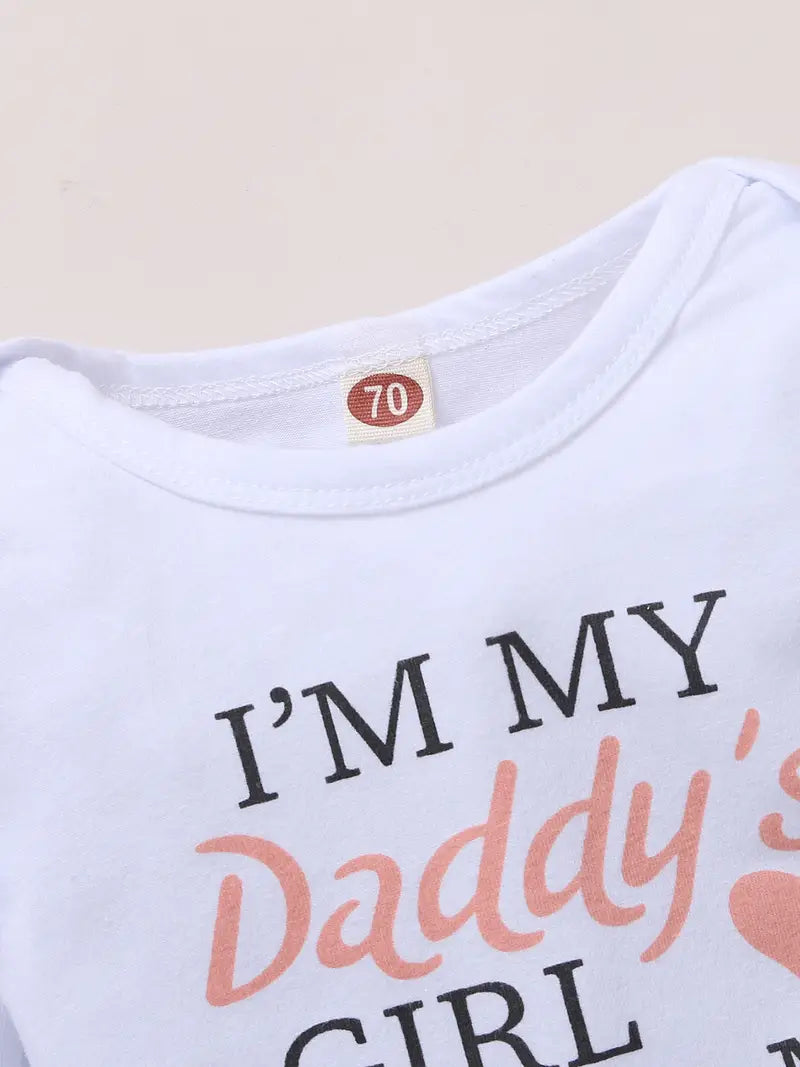 I'M MY DADDY'S GIRL AND MY MOMMY'S WORLD Baby Girl Clothes Baby Romper +Pants + Headband + Hat Outfit Set