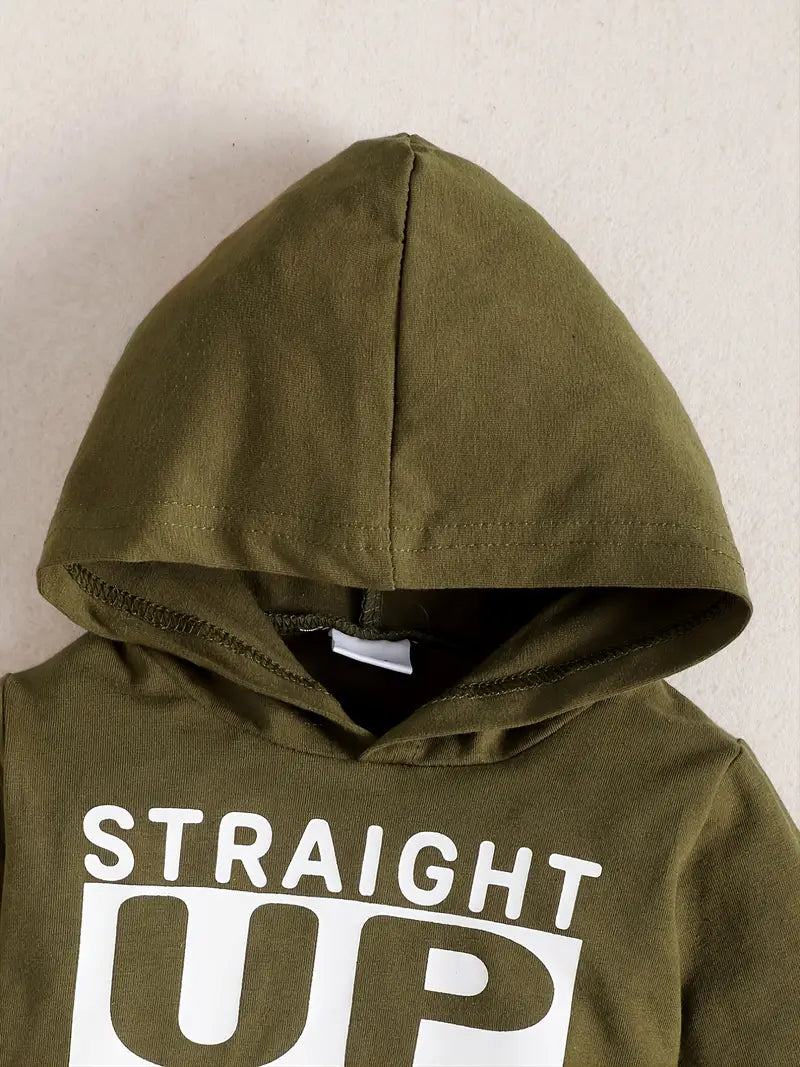 "Straight Up Mama's Boy" 2pc Long Sleeve Hooded Sweatshirt + Striped Trousers Set for Baby Boy