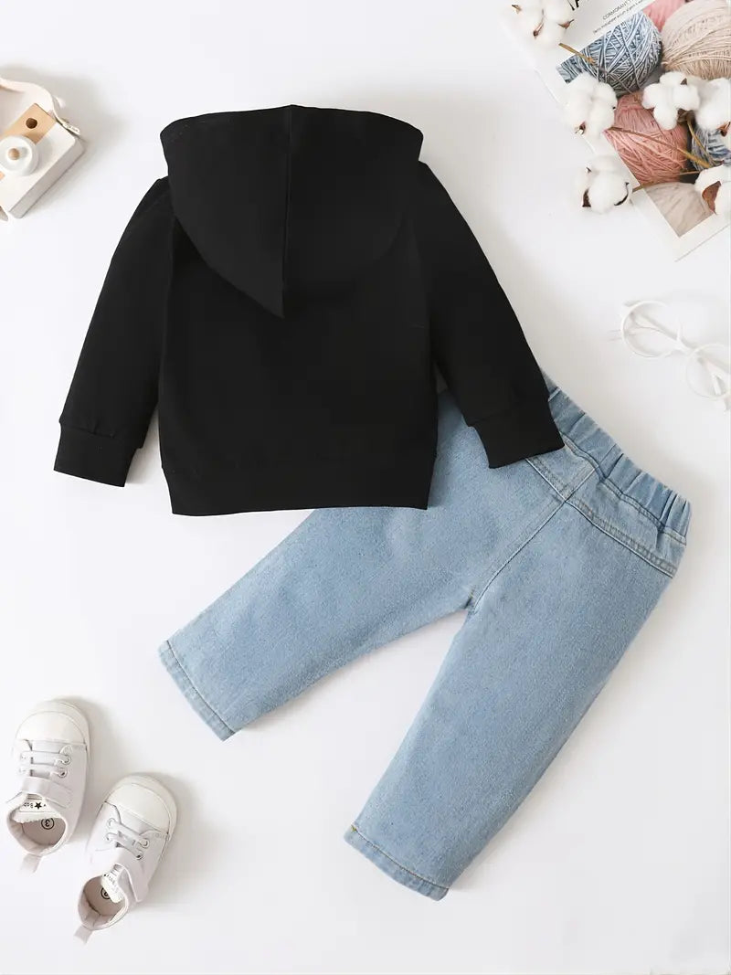 "Daddy & Son Best Friend for Life" Letter Print Hoodie & Ripped Jeans Set Kids Clothes, Kids Pants Set