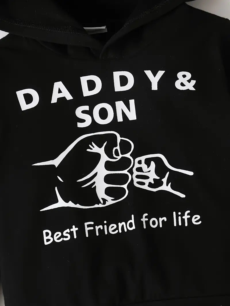 "Daddy & Son Best Friend for Life" Letter Print Hoodie & Ripped Jeans Set Kids Clothes, Kids Pants Set