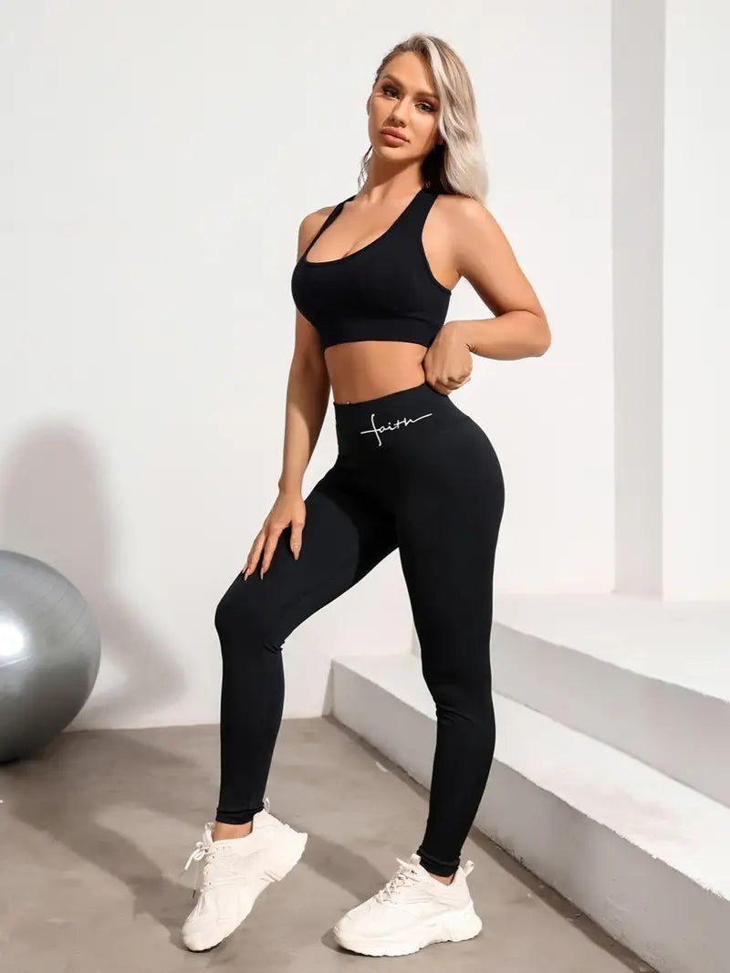 Women's Stretchy Sports Leggings, Letter Comfortable Breathable Soft Yoga Pants