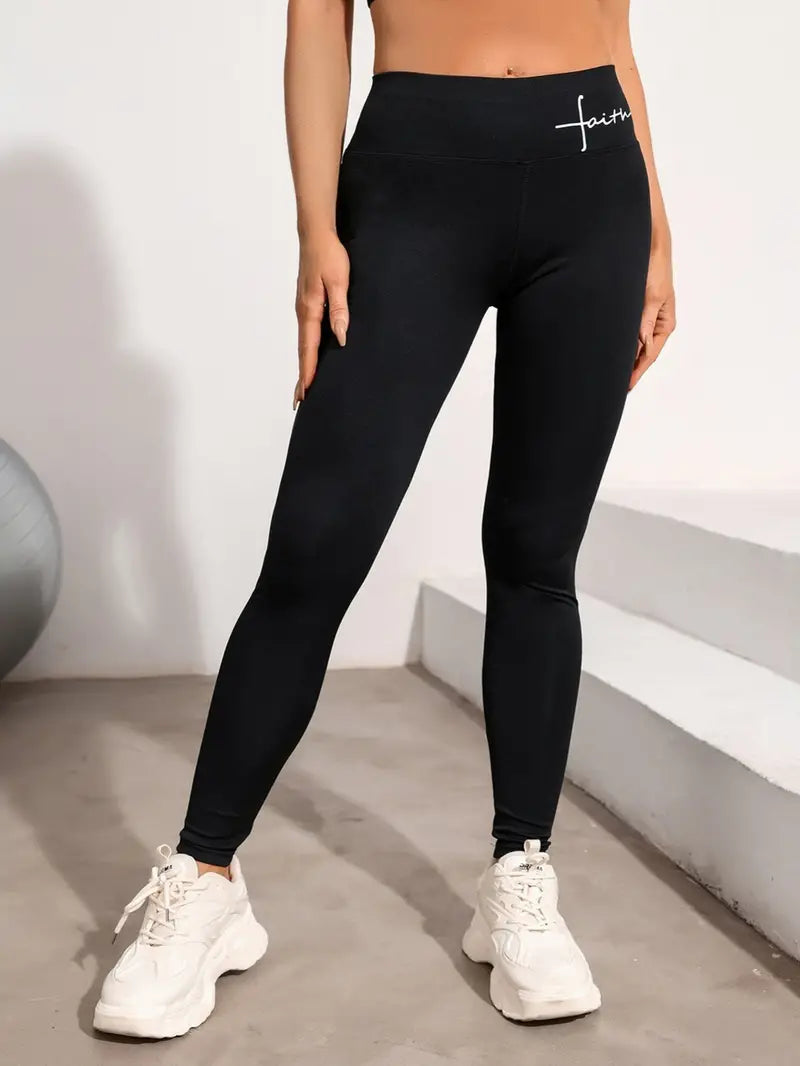 Women's Stretchy Sports Leggings, Letter Comfortable Breathable Soft Yoga Pants