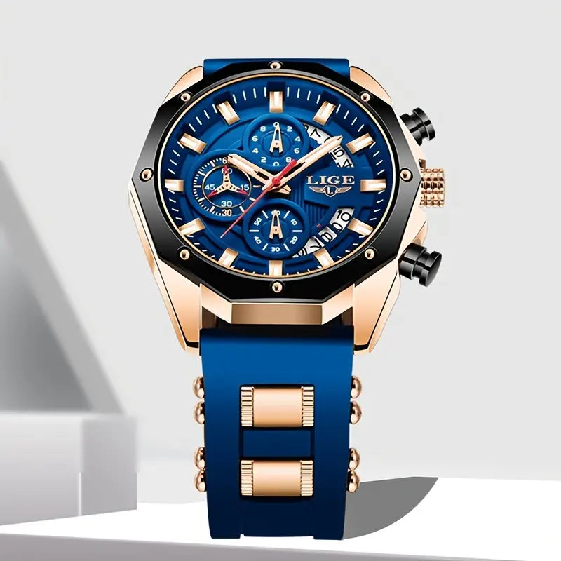 LIGE Men’s Watches Brand Luxury Silicone Strap Waterproof Sport Quartz Watch Men Chronograph Military Clock
