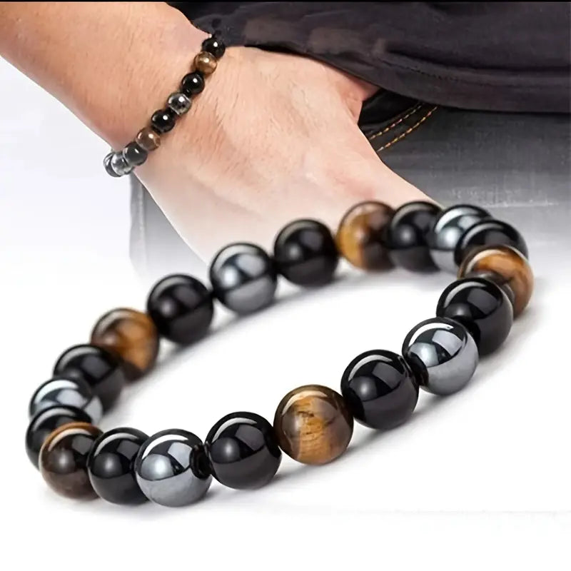 Protection Bracelet Men's Natural Hematite Bracelet Yellow Tiger Eye Beaded Bracelet Energy Bracelet Healing Bracelet Best Gift for Friends Families