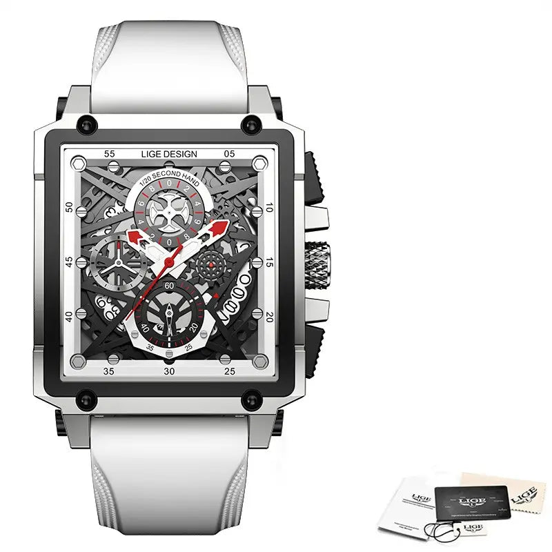 LIGE Men Watch Top Brand Luxury Waterproof Quartz Square Wrist Watches For Men Date Sports Silicone Wristwatch For Men