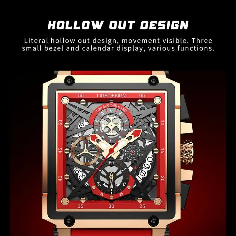 LIGE Men Watch Top Brand Luxury Waterproof Quartz Square Wrist Watches For Men Date Sports Silicone Wristwatch For Men