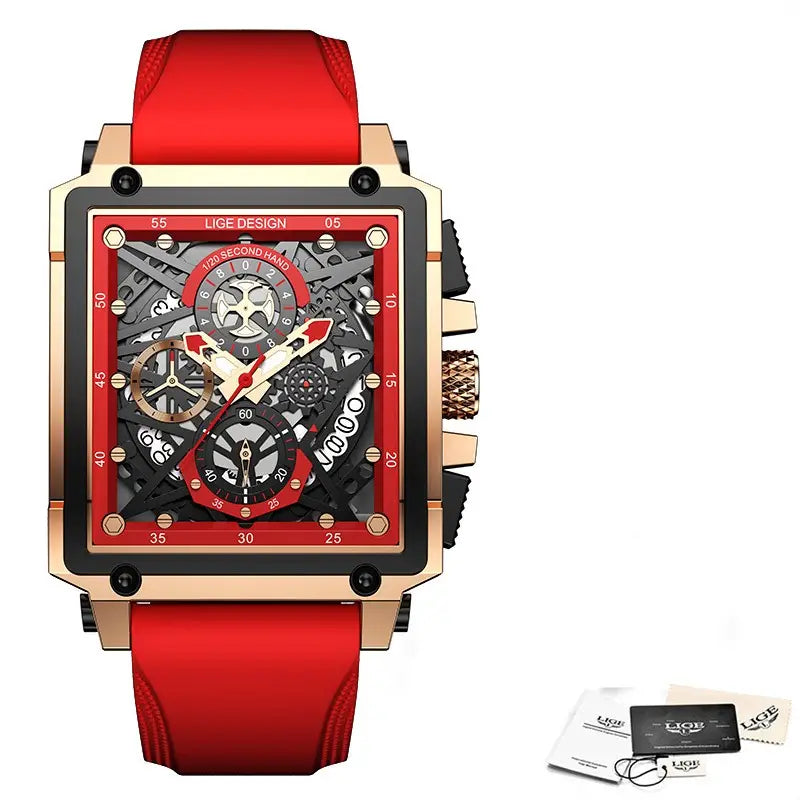 LIGE Men Watch Top Brand Luxury Waterproof Quartz Square Wrist Watches For Men Date Sports Silicone Wristwatch For Men