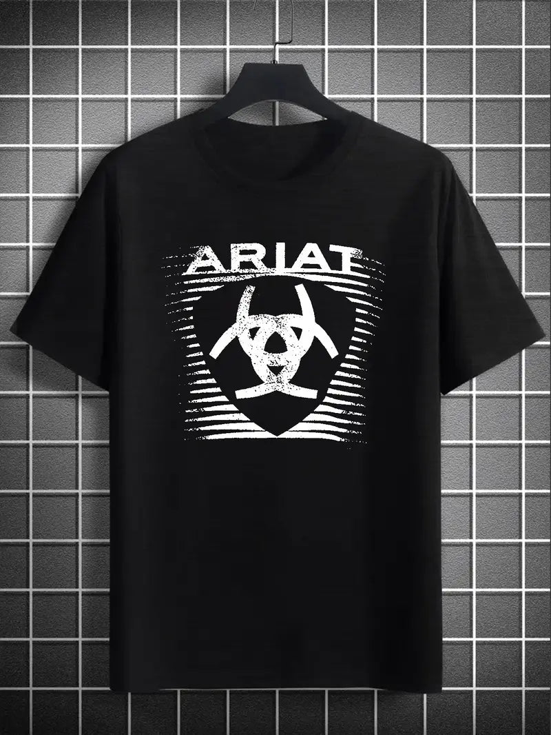 Men's ARIAT Print Trendy T-shirt, Crew Neck Short Sleeve Tops, Graphic Tee Men's Clothes Summer