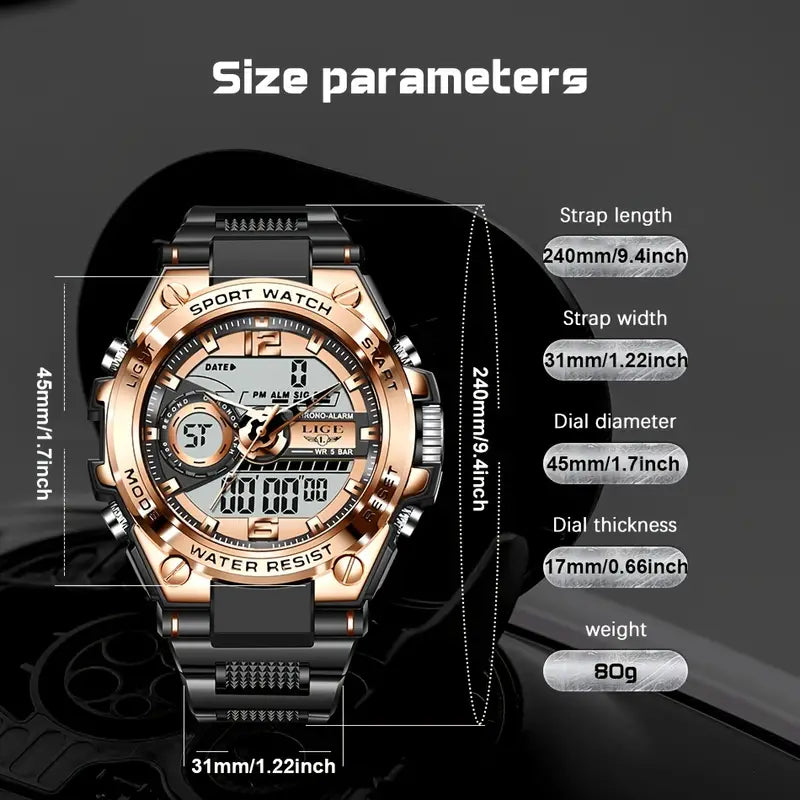 LIGE Men Digital Military Waterproof Watch (Silvery)