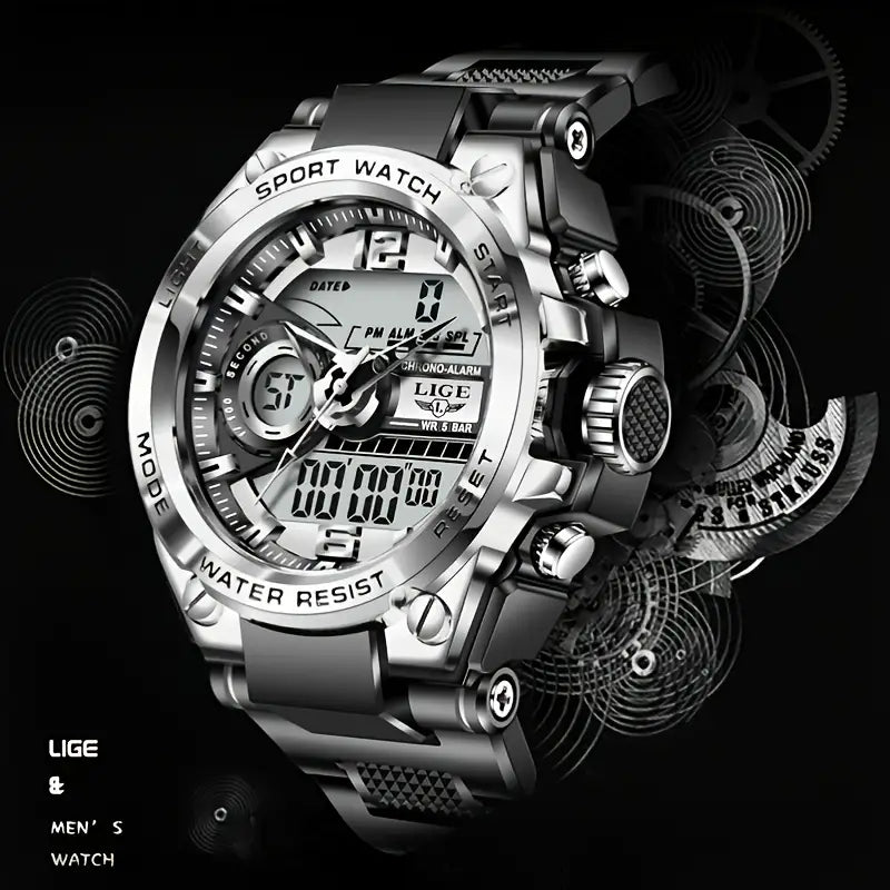 LIGE Men Digital Military Waterproof Watch (Silvery)