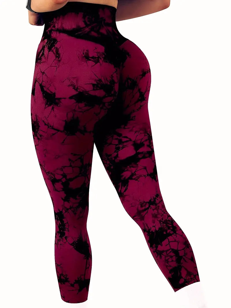 Butt-Lifting Fitness Yoga Pants, Stretchy High Waist Slimming Leggings, Marble / Tie Dye Pattern