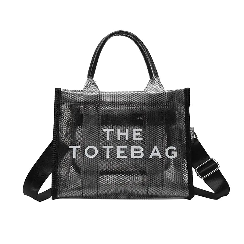 THE TOTE BAG, Clear Mesh Design PVC Handbag, Fashion Summer Beach Bag for Vacation (Small)