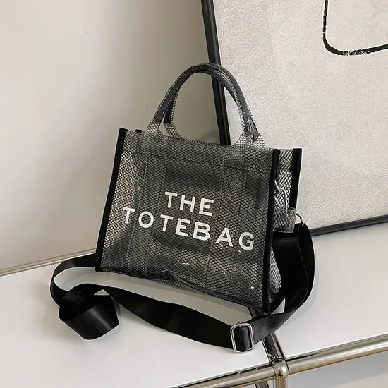 THE TOTE BAG, Clear Mesh Design PVC Handbag, Fashion Summer Beach Bag for Vacation (Small)