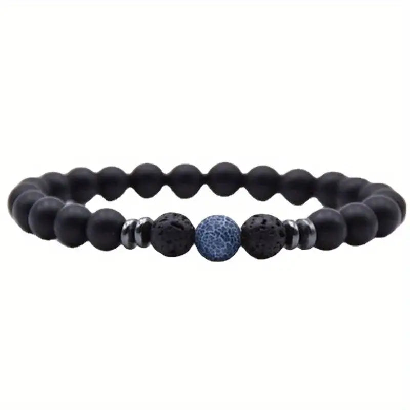 Black Frosted Stone Stretch Beaded Bracelet, Silver Plated Energy Healing Yoga Meditation Jewelry, Weight Loss and Improves Blood Circulation and Varicose Veins