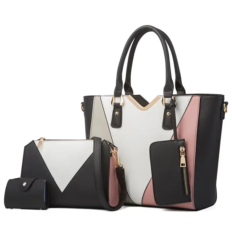 Faux Leather Tote Bag Set, Women's Fashion Tote Bag & Shoulder Bag & Clutch Bag & Card Holder (BLACK)
