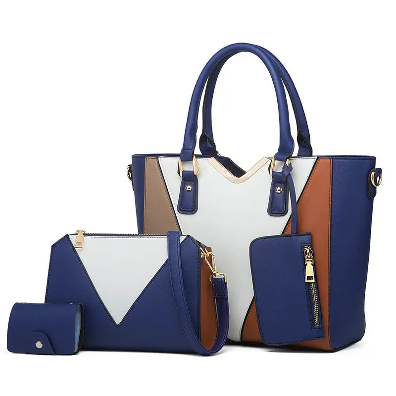 Faux Leather Tote Bag Set, Women's Fashion Tote Bag & Shoulder Bag & Clutch Bag & Card Holder (DEEP BLUE)