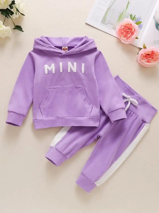 "MINI" 2pcs Baby Girl Letter Pattern Hoodie & Laced Pants