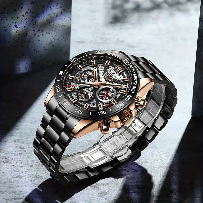 LIGE Waterproof Watch for Men Top Brand Luxury Men Watch Fashion Business Sports Quartz Chronograph Wristwatches Hollowed Out Chronograph Watch