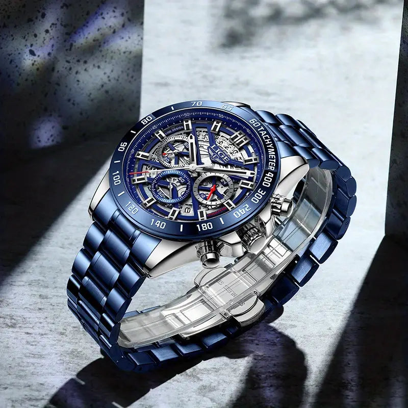 LIGE Waterproof Watch for Men Top Brand Luxury Men Watch Fashion Business Sports Quartz Chronograph Wristwatches Hollowed Out Chronograph Watch