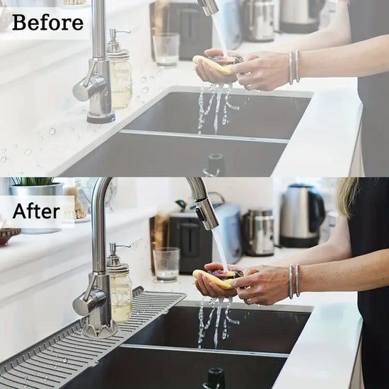 Silicone Faucet Splash Pad, Upgraded Design Faucet Handle Drip Catcher Tray, BPA Free Anti-Splash Drain Pad, Kitchen Sink
