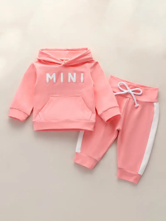 "MINI" 2pcs Baby Girl Letter Pattern Hoodie & Laced Pants