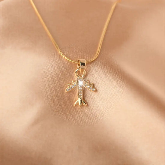 Mini Airplane Shape Necklace Inlaid Shiny Zircon 18K Gold Plated