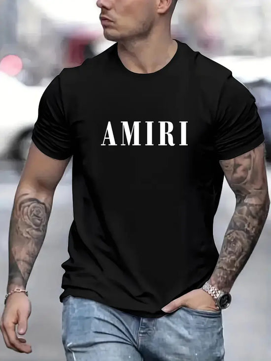 AMIRI Print, Men's Summer Round Neck, Men's Short-sleeve T-shirt, Casual Wear, Men's Clothing