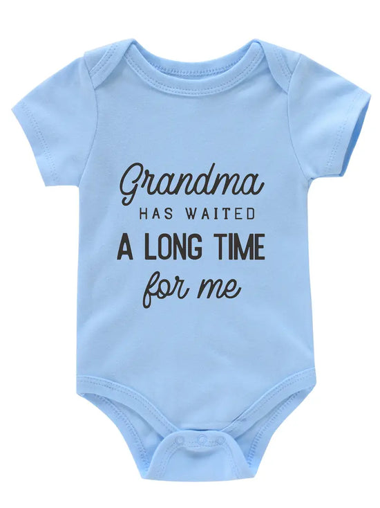 "Grandma Has Waited A Long Time for Me" Infant Romper Letter Print Short Sleeve Round Neck Bodysuit for Baby Girls/Boys Toddler Clothes