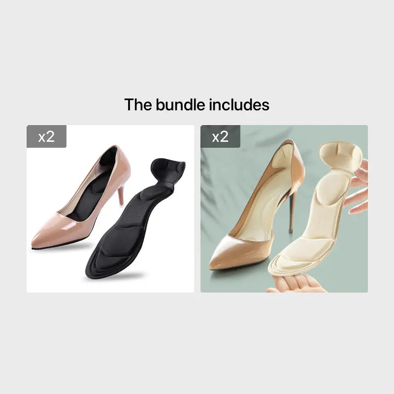 2 Pairs Of Breathable Insoles for High Heels, For Foot Pain Relief (Bundle Black & Skin Tone)