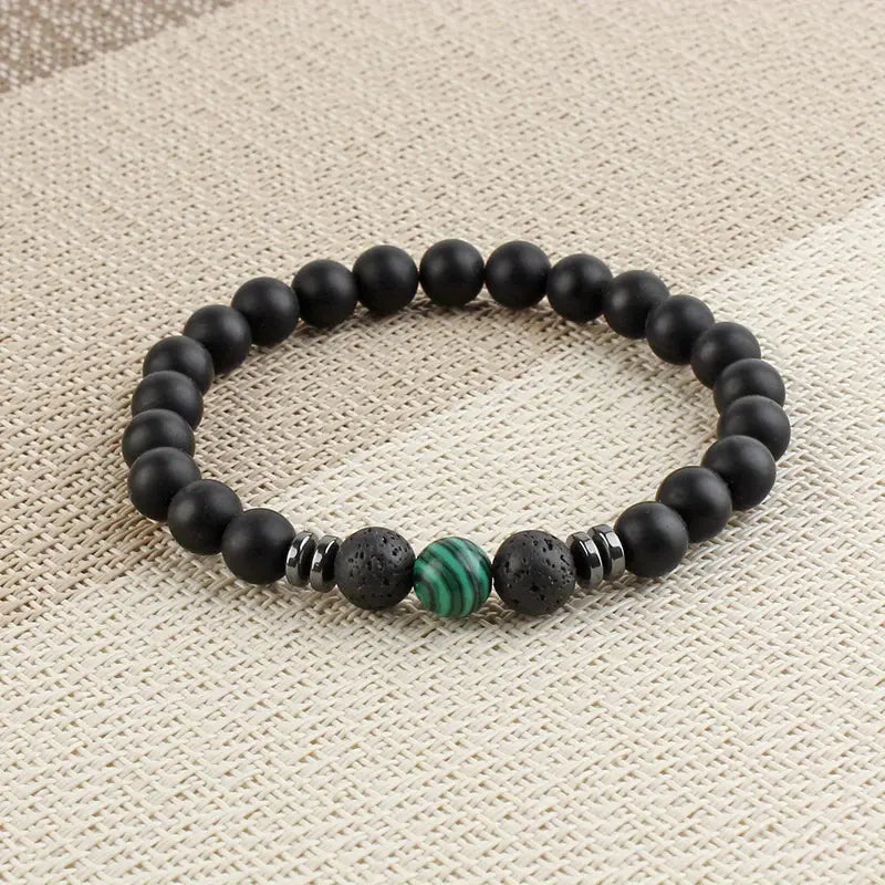 Black Frosted Stone Stretch Beaded Bracelet, Silver Plated Energy Healing Yoga Meditation Jewelry, Weight Loss and Improves Blood Circulation and Varicose Veins