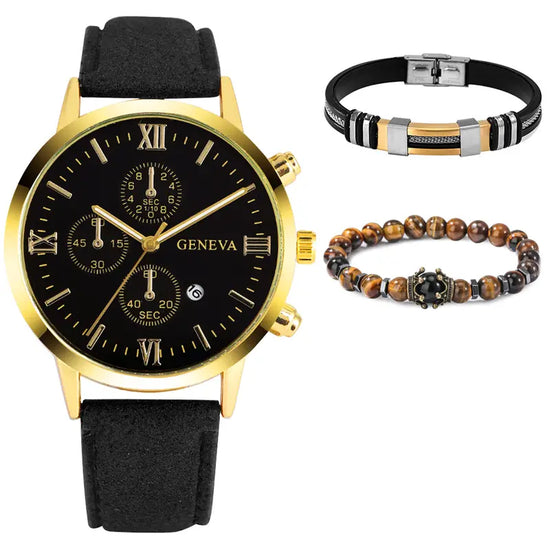 3pcs/set Men's Casual Analog Watch and Classic Bracelets Set (1 Watch+2 Bracelets)