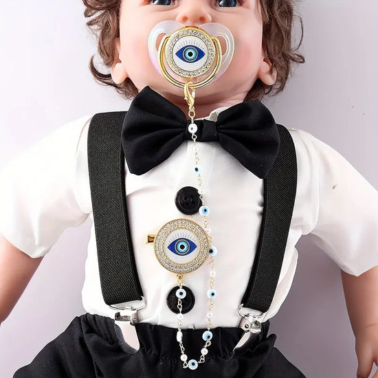 Evil Eye Transparent Pacifier with Pacifier Chain Clip