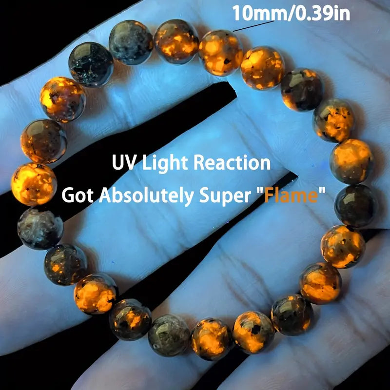 Healing Stone Energy Crystal Glow Flame Stone, UV Light Reaction Energy Power Crystal For Women/Men Reiki Balancing & Meditation Bracelet