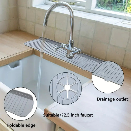 Silicone Faucet Splash Pad, Upgraded Design Faucet Handle Drip Catcher Tray, BPA Free Anti-Splash Drain Pad, Kitchen Sink
