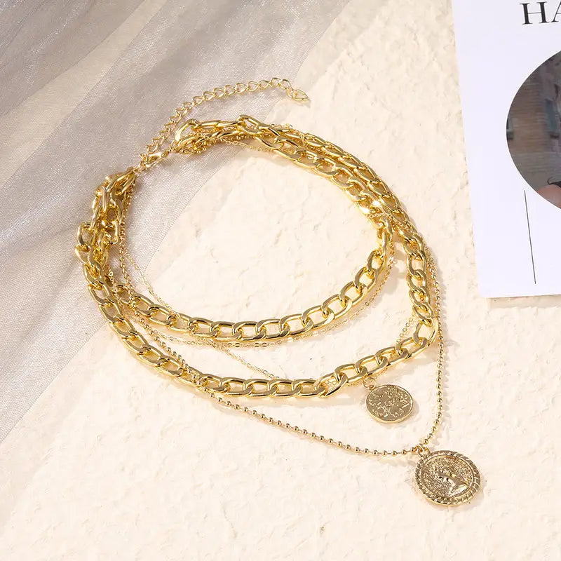 Golden Coin Layer Pendant Necklace