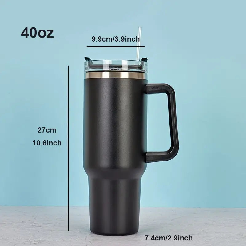 Insulated Double Wall Stainless Steel Cup Handle and Vacuum Flask, Reusable Vacuum Tumbler with Straw, 40oz Straw Tumbler