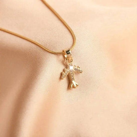 Mini Airplane Shape Necklace Inlaid Shiny Zircon 18K Gold Plated