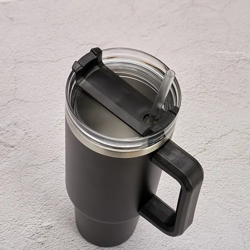 Insulated Double Wall Stainless Steel Cup Handle and Vacuum Flask, Reusable Vacuum Tumbler with Straw, 40oz Straw Tumbler