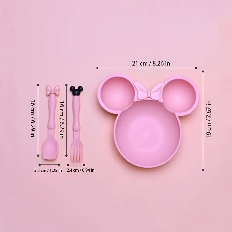 3pcs Mouse Cartoon Dinner Plate Set, 3 Sections, Lightweight Not Easy to Break, Non-toxic Dishwasher Safe, BPA Free, Suitable for Toddlers and Children