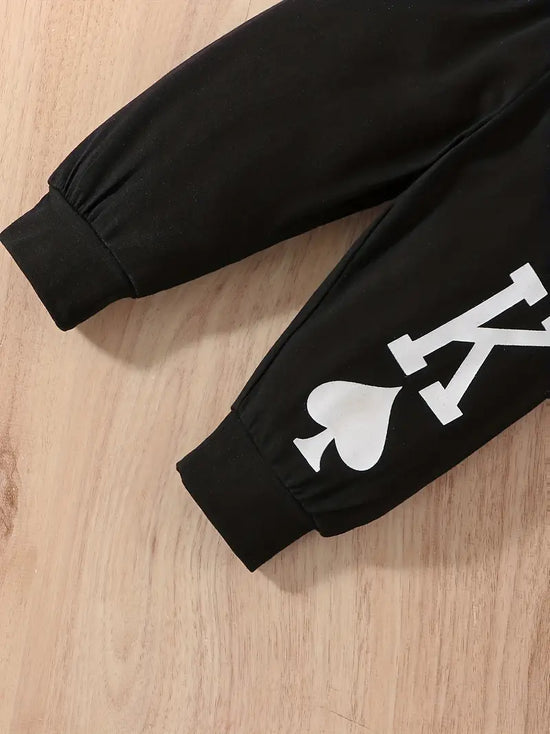 "K” Graphic Bodysuit Onesie Long Sleeve & Elastic Waist Graphic Pants & Hat Set, 3pcs Toddler