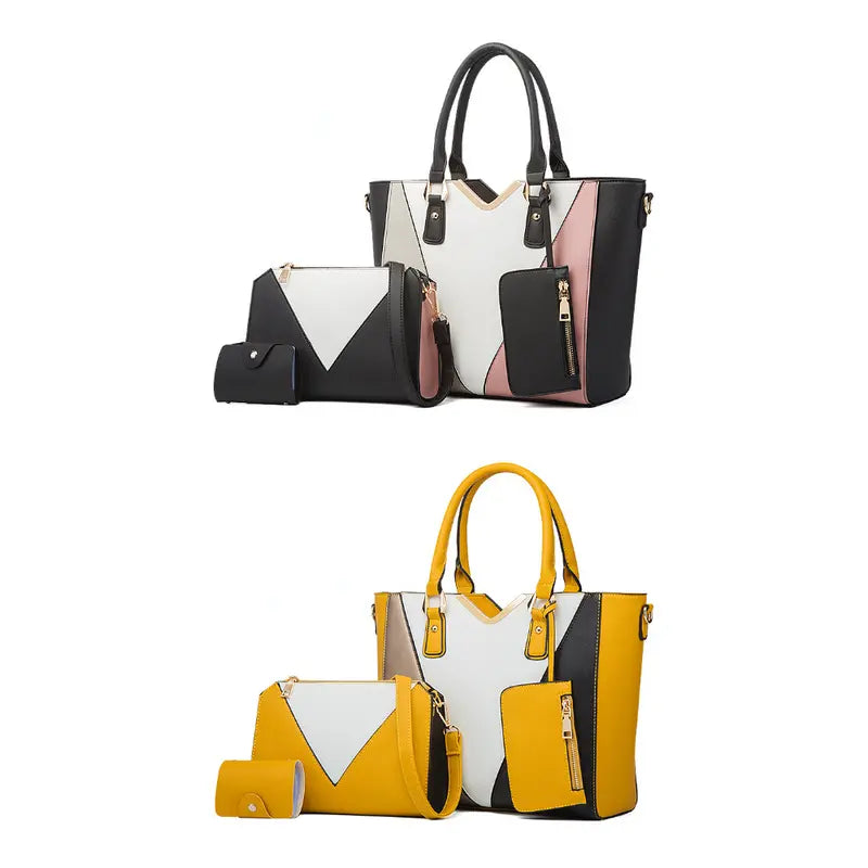 Faux Leather Tote Bag Set, Women's Fashion Tote Bag & Shoulder Bag & Clutch Bag & Card Holder (YELLOW)