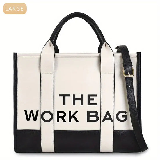 "THE WORK BAG" Two Tone Tote Bag, Letter Print Crossbody PU Leather Handbag - iPad, Chromebook and Tablet Carriers