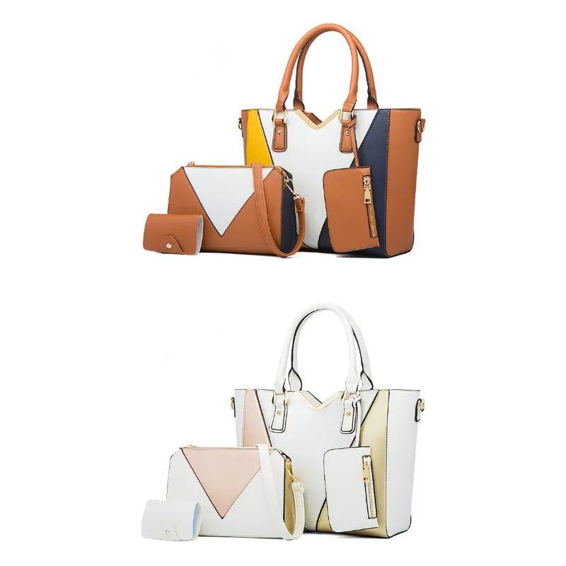 Faux Leather Tote Bag Set, Women's Fashion Tote Bag & Shoulder Bag & Clutch Bag & Card Holder (BROWN)