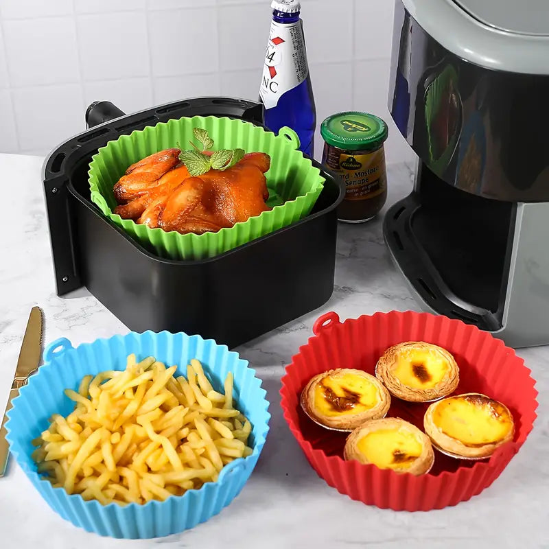 1 pc Air Fryer Silicone Liners Pot For 3 To 5 QT, Air Fryer Silicone Basket Bowl, Replacement Of Flammable Parchment Paper, Reusable Baking Tray Oven Accessories,  (Top 8.3in, Bottom 6.7in)