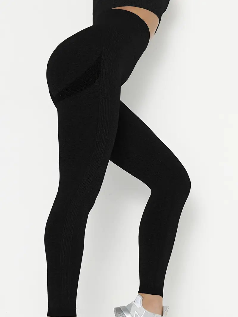 Butt-Lifting Fitness Yoga Pants, Stretchy High Waist Slimming Leggings, Solid Color