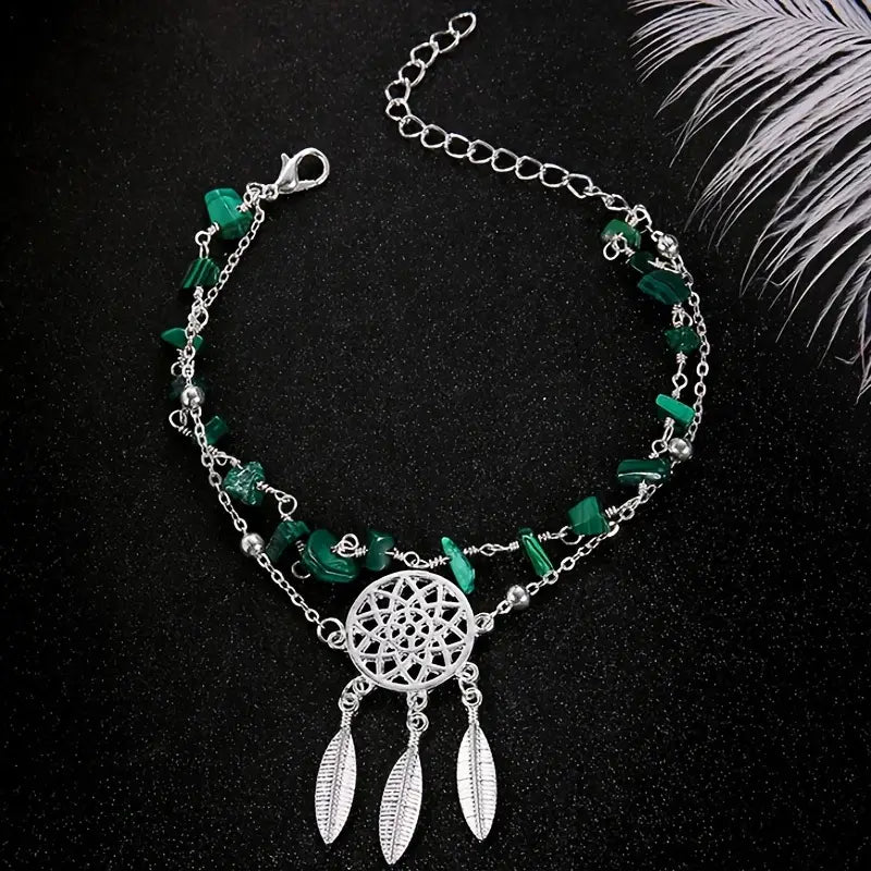 Hollow Dreamcatcher Irregular Green Turquoise Anklet