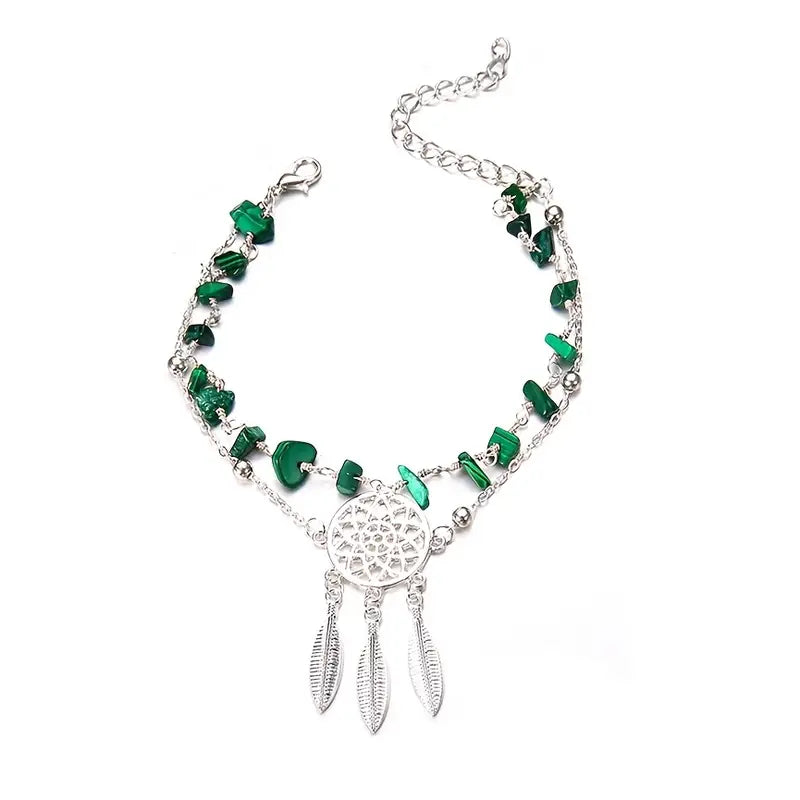 Hollow Dreamcatcher Irregular Green Turquoise Anklet