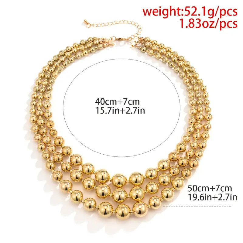 Multilayer Necklace, Exaggerated Geometric CCB Ball Clavicle Chain