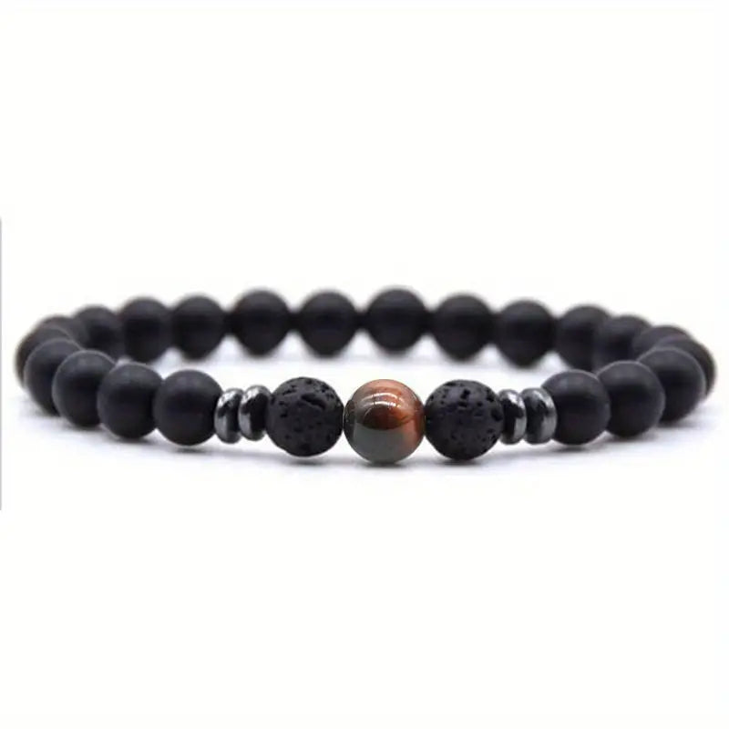 Black Frosted Stone Stretch Beaded Bracelet, Silver Plated Energy Healing Yoga Meditation Jewelry, Weight Loss and Improves Blood Circulation and Varicose Veins