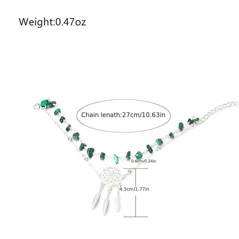 Hollow Dreamcatcher Irregular Green Turquoise Anklet